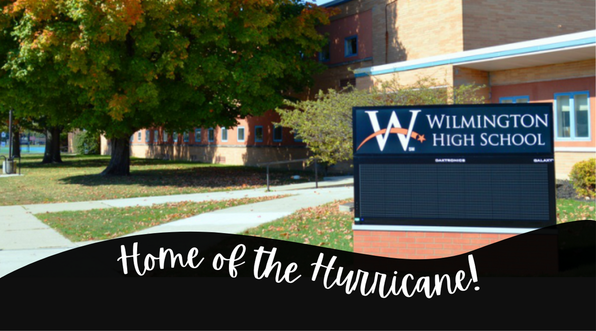 "Home of the Hurricane!" with entrance to school